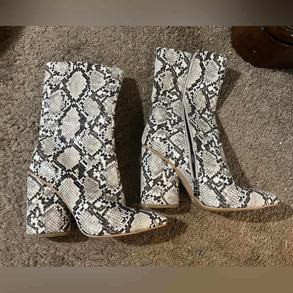 Snake print booties
